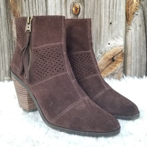 Brown Ankle Boots Suede Perforated Leather Booties Lucky Brand Ramses Size 7.5 - Picture 1 of 12